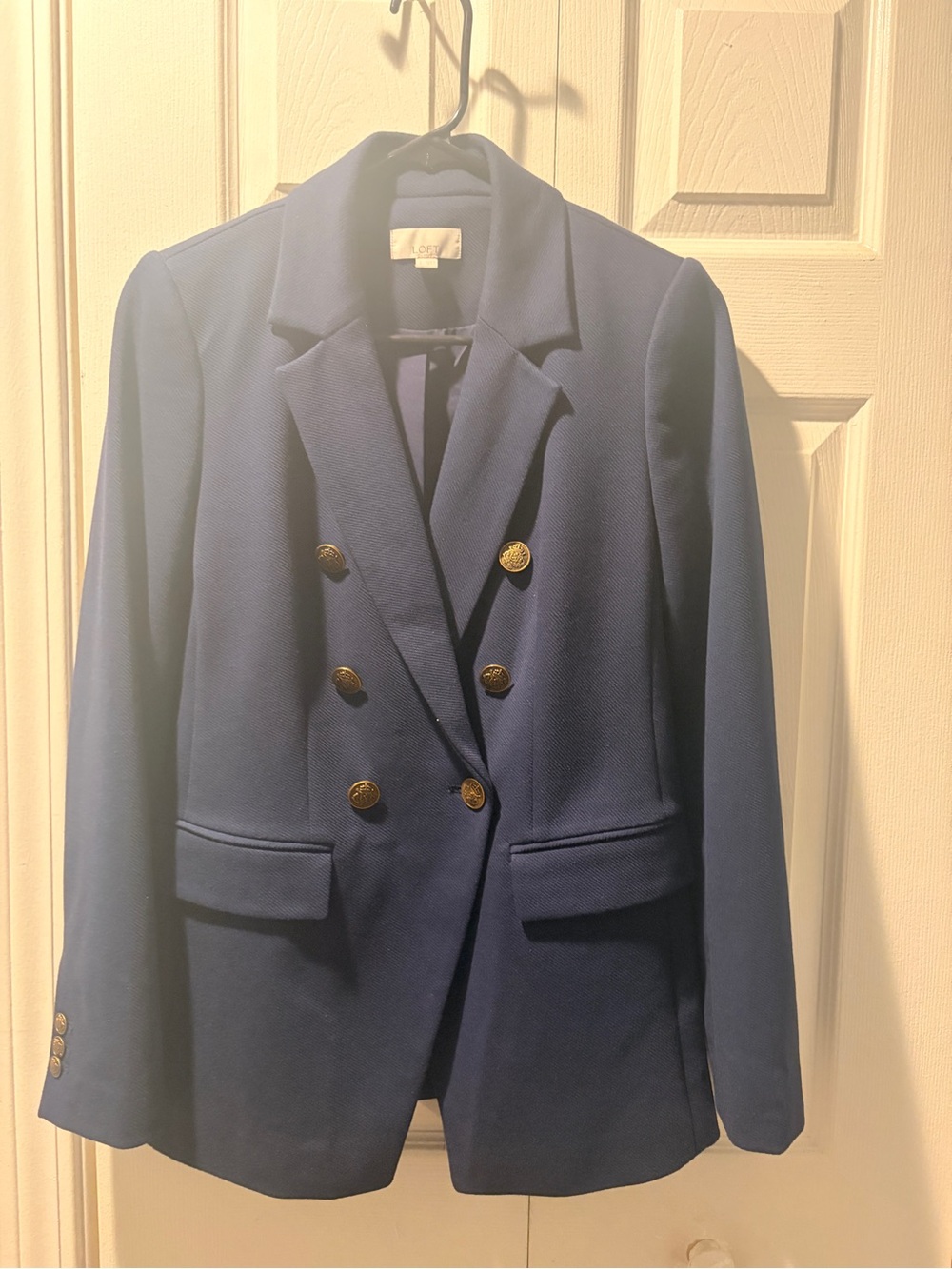 LOFT Navy Double-Breasted Blazer with Gold Buttons